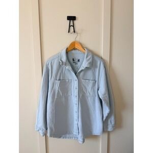 C&C California Sunwashed Light Blue Fleece Button Down Shacket Shirt Jacket M